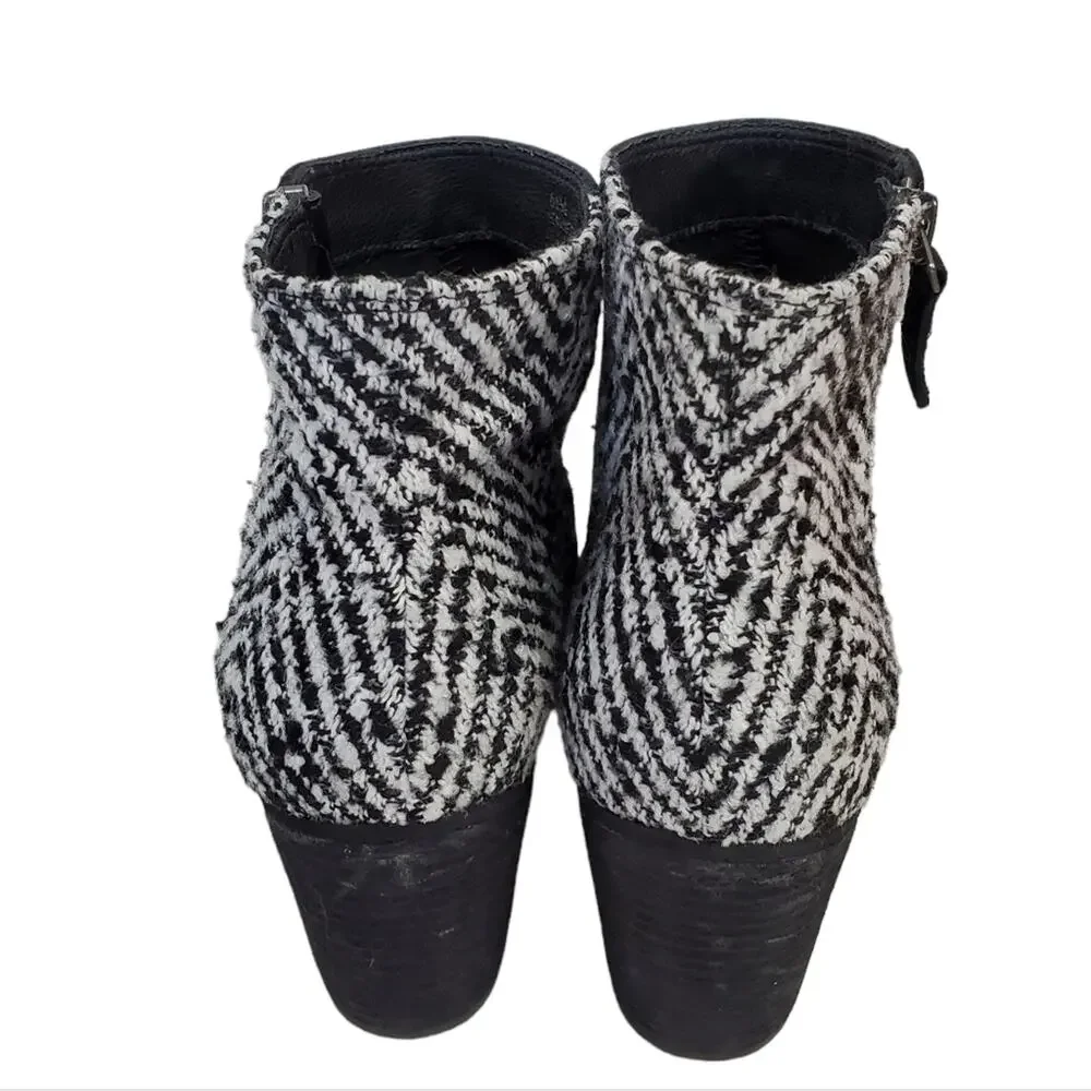 bp | Leather and Herringbone Knit Side Zip Heeled Ankle Trolley Booties